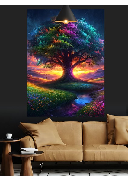 Renkli Işıklı Ağaç Dekoratif Kanvas - Mdf Ahşap Tablo indirimleri