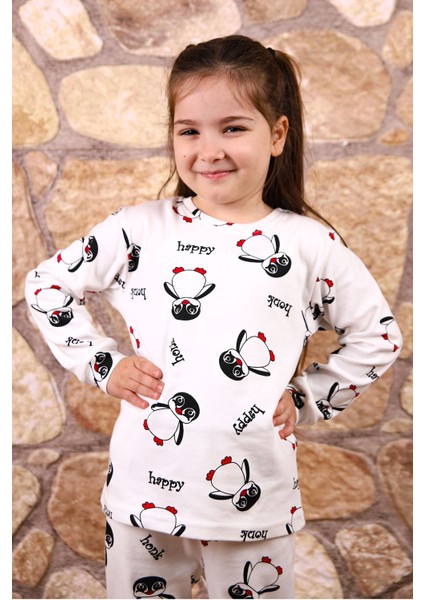Kedi Desenli %100 Pamuk Kız Çocuk Pijama Takım