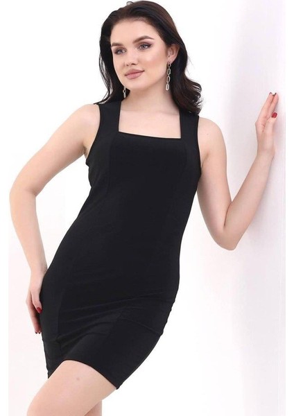 Kadın Kare Yaka Kolsuz Sandy Kumaş Fırsat Ürün Diz Üstü Elbise indirimleri