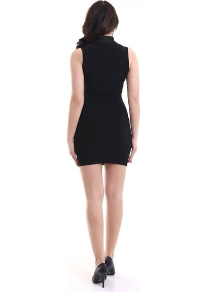 Kadın Yarım Balıkçı Yaka Tül Detaylı Sandy Kumaş Fırsat Ürün Diz Üstü Elbise fırsatları