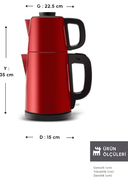 Pratik 2'li Çelik Çay Makinesi, Kırmızı Renkli, Hızlı ve Kolay Demleme Keyfi fiyatları