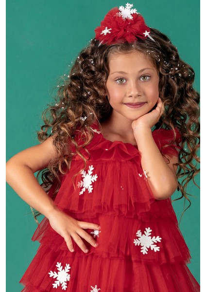 Kartanesi Detaylı Tokalı Kız Çocuk Elbise