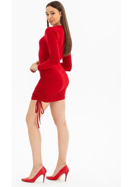 Kadın Uzun Kol Büzgü Detaylı Sandy Kumaş Ayarlanabilir Boy Fırsat Ürün Elbise modelleri