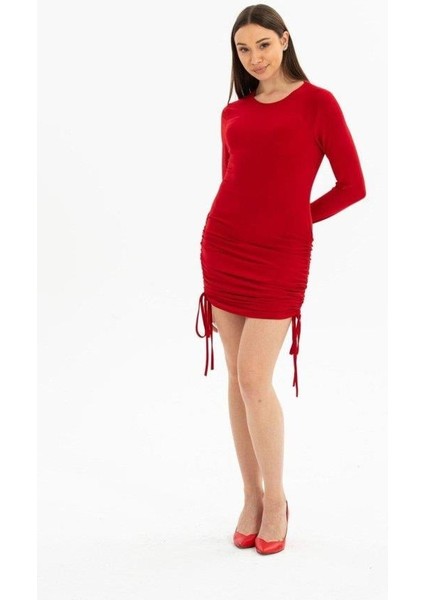 Kadın Uzun Kol Büzgü Detaylı Sandy Kumaş Ayarlanabilir Boy Fırsat Ürün Elbise indirimleri