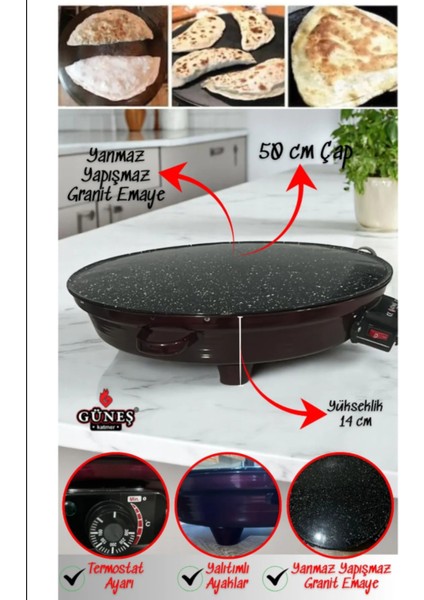 Elektrikli Katmer ve Gözleme Sacı, Büyük Boy, Beyaz, Pratik ve Kullanışlı