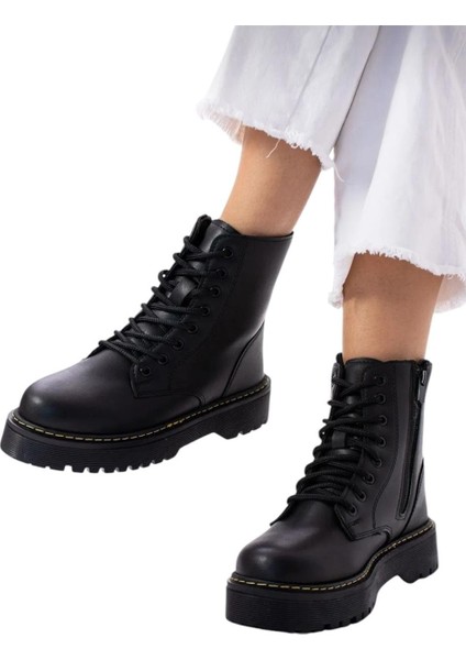 Kadın Fermuarlı Bağcıklı Kalın Taban Kadın Bot Siyah modelleri