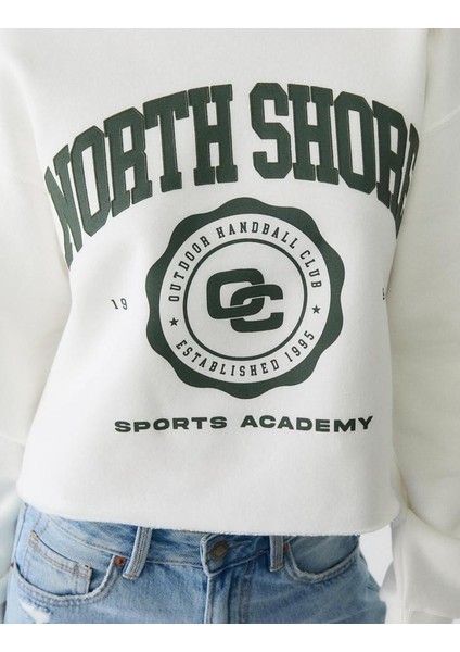 Beyaz Baskılı Crop Sweatshirt fırsatları