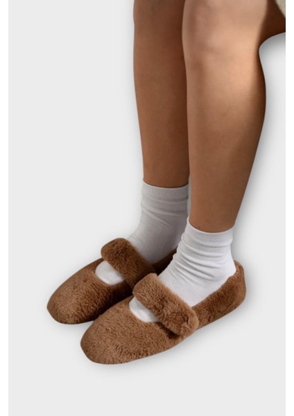 Tüylü Tek Kemer Cırtlı Panduf Kadın Ev Babeti Kahverengi fiyatları