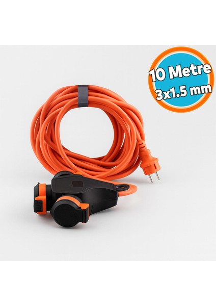 Seyyar Topraklı Monofaze Çoğaltıcı 3'lü Grup Priz Fiş 10 Metre Cca Kablo Uzatma Kablosu 3x1.5 mm