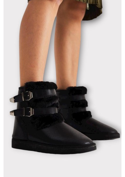 Içi Kürklü Çift Kemerli Kadın Bot Siyah fırsatları