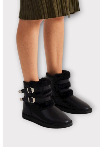 Içi Kürklü Çift Kemerli Kadın Bot Siyah indirimleri