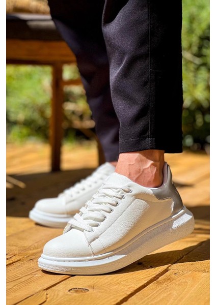KB-X500 Kuback Beyaz Gümüş Yüksek Taban Bağcıklı Günlük Erkek Ayakkabı modelleri
