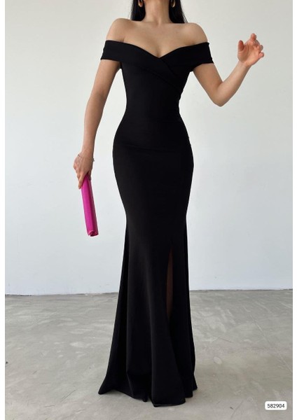 Kadın Dalgıç Kumaş Kayık Yaka ve Dekolte Detaylı Elbise fiyatları