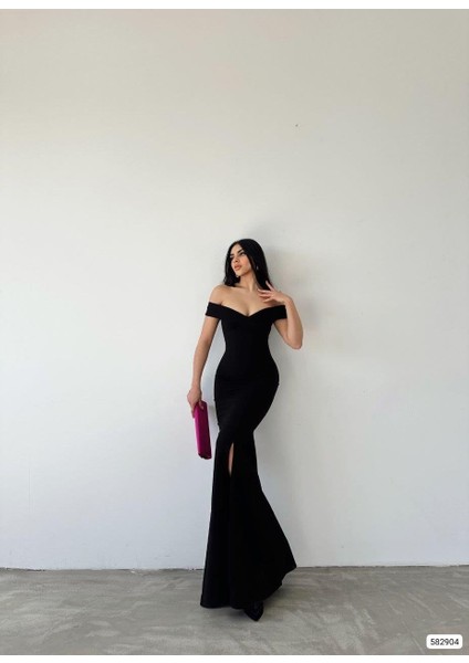 Kadın Dalgıç Kumaş Kayık Yaka ve Dekolte Detaylı Elbise indirimleri