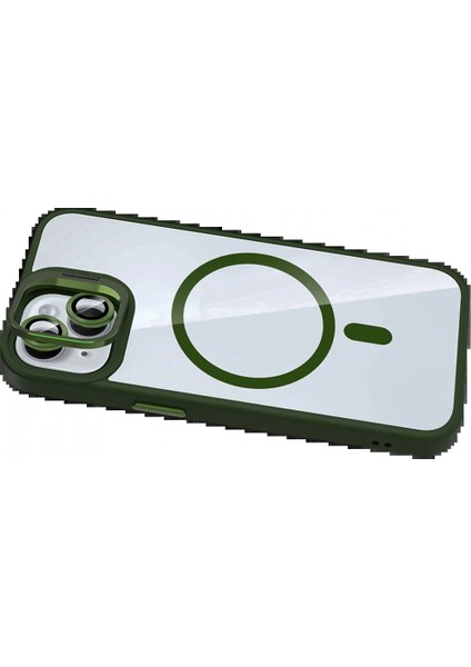 Apple iPhone 14 Remim Lensli Magsafe Standlı Kapak - Koyu Yeşil fırsatları