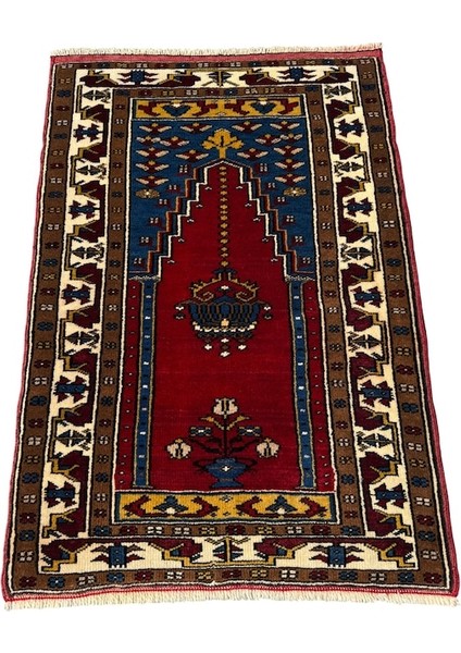 El Dokuma Sıfır Yahyalı Seccade 74X120 Kök Boya Kırmızı Yün Namazlık Kırmızı