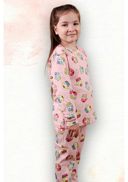 Kedi Desenli %100 Pamuk Kız Çocuk Pijama Takım indirimleri