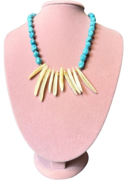 3862 Sıkma Turkuaz ve Diş Sedef Doğal Taş Kolye