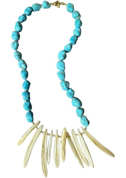 3862 Sıkma Turkuaz ve Diş Sedef Doğal Taş Kolye modelleri