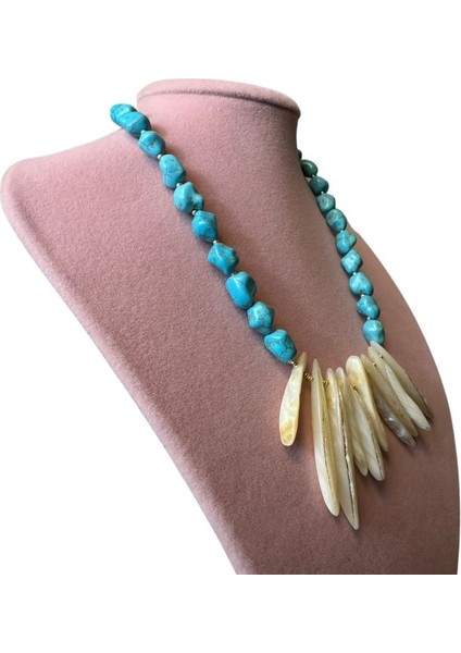 3862 Sıkma Turkuaz ve Diş Sedef Doğal Taş Kolye fırsatları