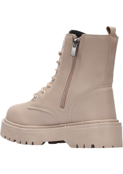 Kadın Fermuarlı Bağcıklı Kalın Taban Kadın Bot Bej fiyatları