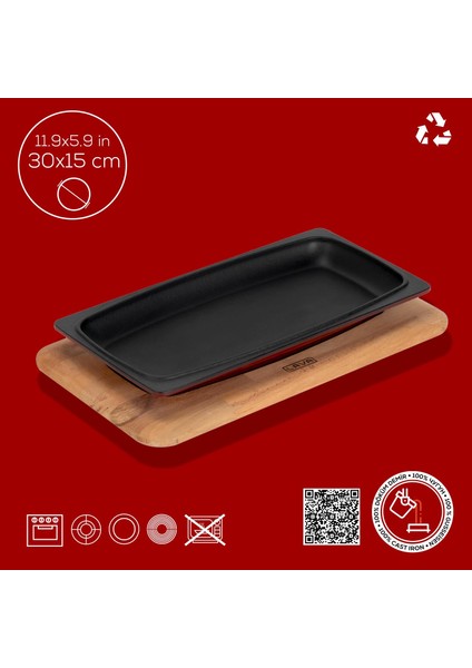 Döküm Dikdörtgen Servis Tabağı ve Kayın Servis Ahşabı. Ölçü 30X15CM.-BORDO fırsatları