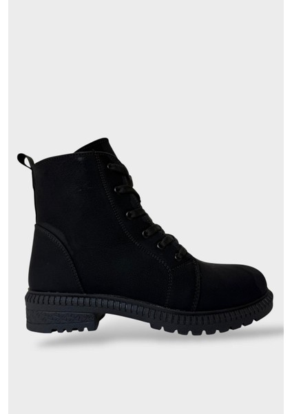 Kadın Termo Taban Fermuarlı Bağcıklı Bot Siyah - Füme