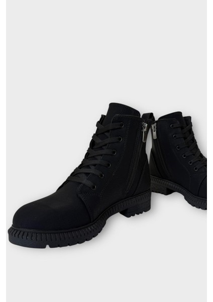 Kadın Termo Taban Fermuarlı Bağcıklı Bot Siyah - Füme fırsatları