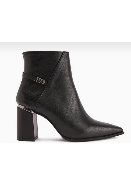 Siyah Şık Tasarım Sivri Burun Yandan Fermuarlı Kalın Topuklu Bot modelleri
