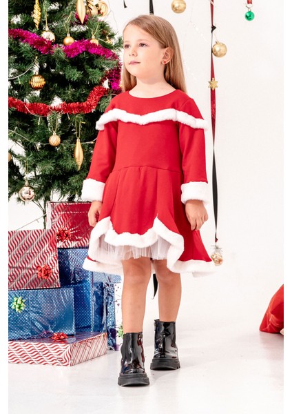 Tül Detaylı Kız Çocuk Noel Elbise fiyatları