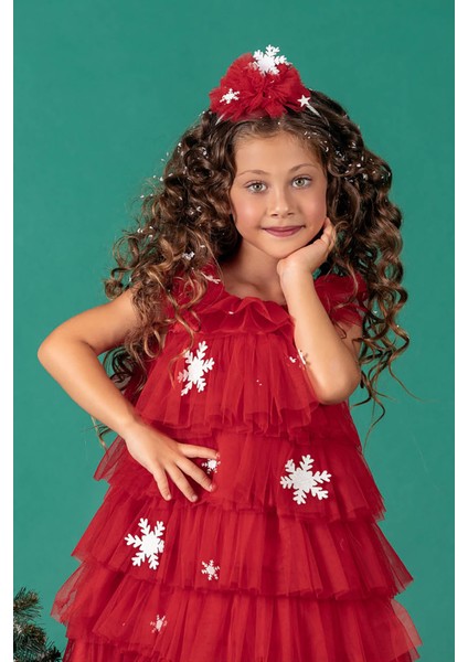 Kartanesi Detaylı Tokalı Kız Çocuk Noel Elbise fiyatları