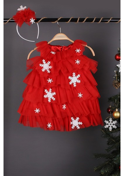 Kartanesi Detaylı Tokalı Kız Çocuk Noel Elbise modelleri