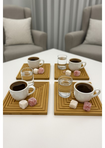 4'lü Bambu Ahşap Sunum Tahtası 20X20 Kare Servis Altlığı, Doğal ve Şık Sunum Seti modelleri