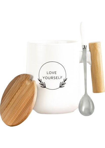 Renkli Seramik Kupa, Bambu Kapak ve Kaşıklı, Şık ve Kullanışlı Tasarım fırsatları