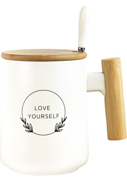 Renkli Seramik Kupa, Bambu Kapak ve Kaşıklı, Şık ve Kullanışlı Tasarım indirimleri