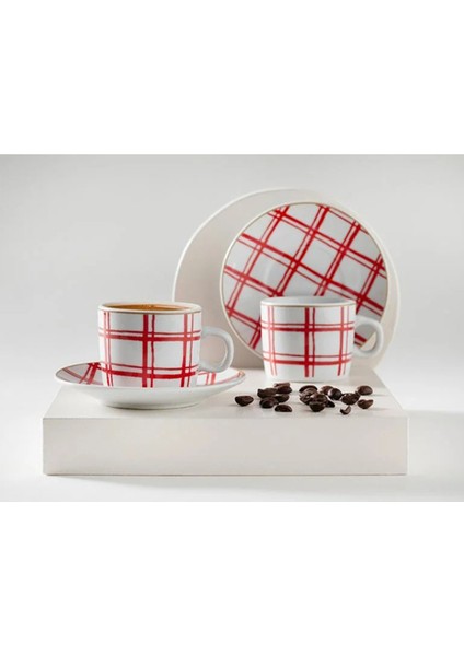 Kırmızı 4'lü Porselen Kahve Fincan Takımı, 80 Ml, 2 Kişilik Şık Set