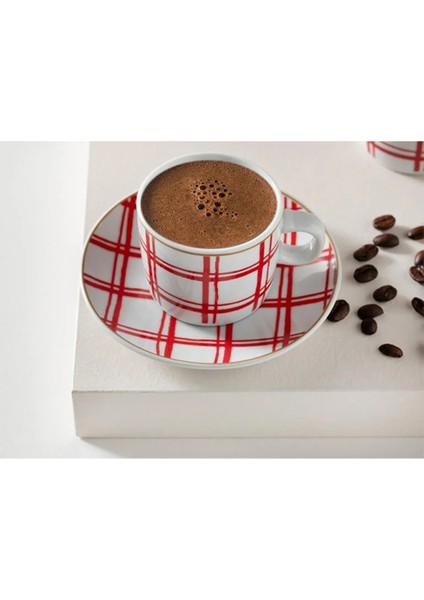 Kırmızı 4'lü Kahve Fincan Takımı, 80 Ml, 2 Kişilik Zarif Tasarım fiyatları