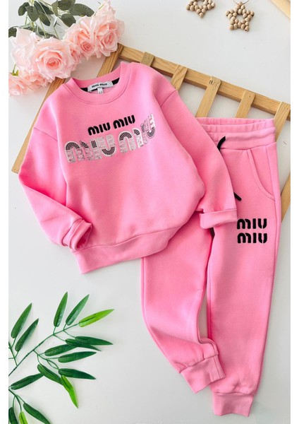 Payetli Kız Çocuk Kışlık Takım - Pembe