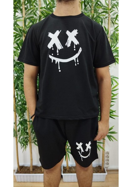 Erkek Kısa Kollu Bisiklet Yaka Baskılı Bluz Ipli Short Iki Iplik Takım fırsatları