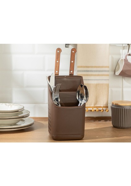 Şık Plastik Kaşıklık, 13X13,5X23 Cm, Kahverengi, Pratik ve Kullanışlı Tasarım
