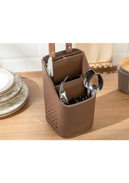 Şık Plastik Kaşıklık, 13X13,5X23 Cm, Kahverengi, Pratik ve Kullanışlı Tasarım fiyatları