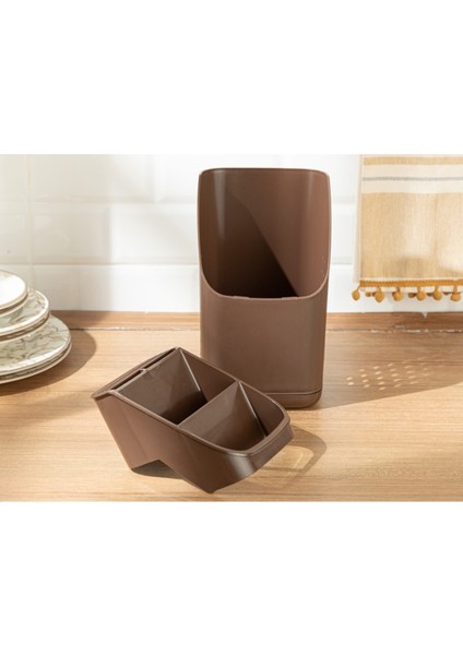 Şık Plastik Kaşıklık, 13X13,5X23 Cm, Kahverengi, Pratik ve Kullanışlı Tasarım modelleri