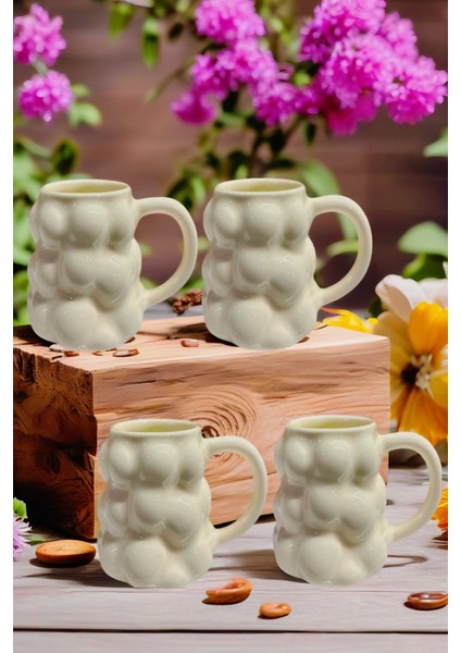 4'lü Porselen Kahve Bardak Seti, Üzüm Şekilli, Bej, 250 Ml, Ofis ve Ev Için Ideal modelleri