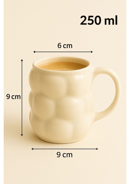 4'lü Porselen Kahve Bardak Seti, Üzüm Şekilli, Bej, 250 Ml, Ofis ve Ev Için Ideal