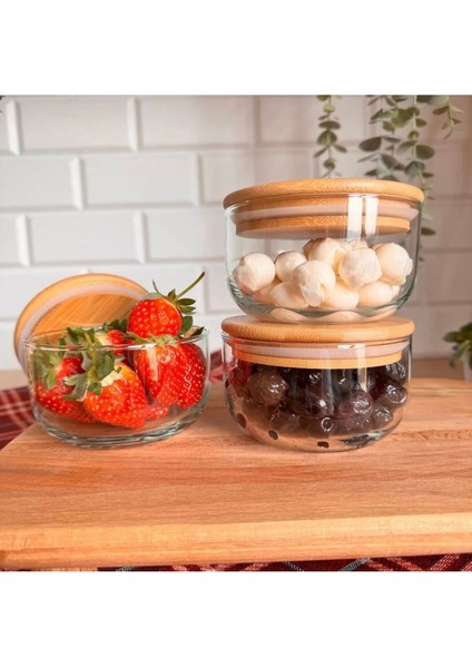 Bambu Kapaklı Vakumlu Cam Saklama Kabı, Şık ve Pratik Kahvaltı Seti modelleri