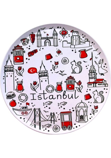 Kedi ve Istanbul Desenli 6'lı Mantar Tabanlı Bardak Altlığı, 9cm