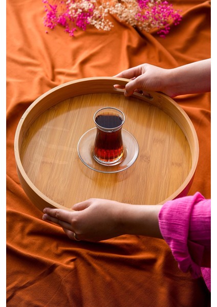 Kahverengi Bambu Sunum Tepsi 35CM, Şık ve Doğal Tasarım