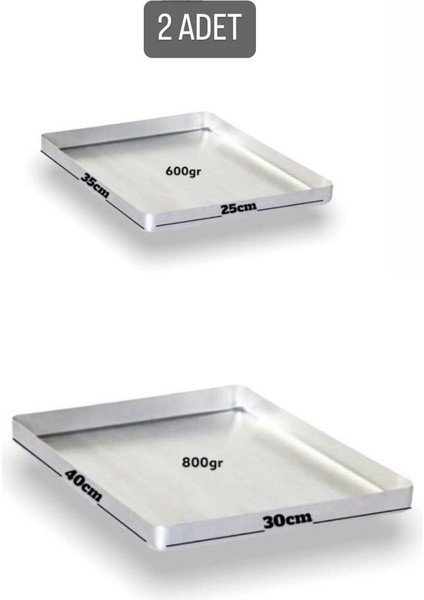 2'li Börek Kek Baklava Tepsi Seti, 25X35 ve 30X40 Cm, Gri Renk