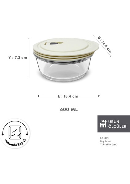 Vakumlu Kapaklı Cam Saklama Kabı 0.6 Lt Bej, Şık ve Pratik Mutfak Gereci fiyatları