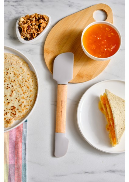Çift Taraflı Ahşap Spatula 30 Cm, Gri Renkli, Dayanıklı ve Şık Tasarım